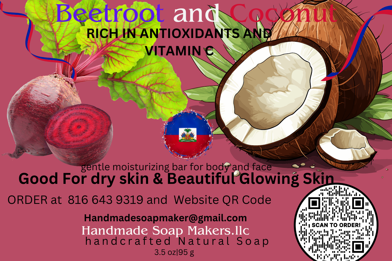 All Natural Beetroot and Coconut Good For dry skin & Beautiful Glowing Skin