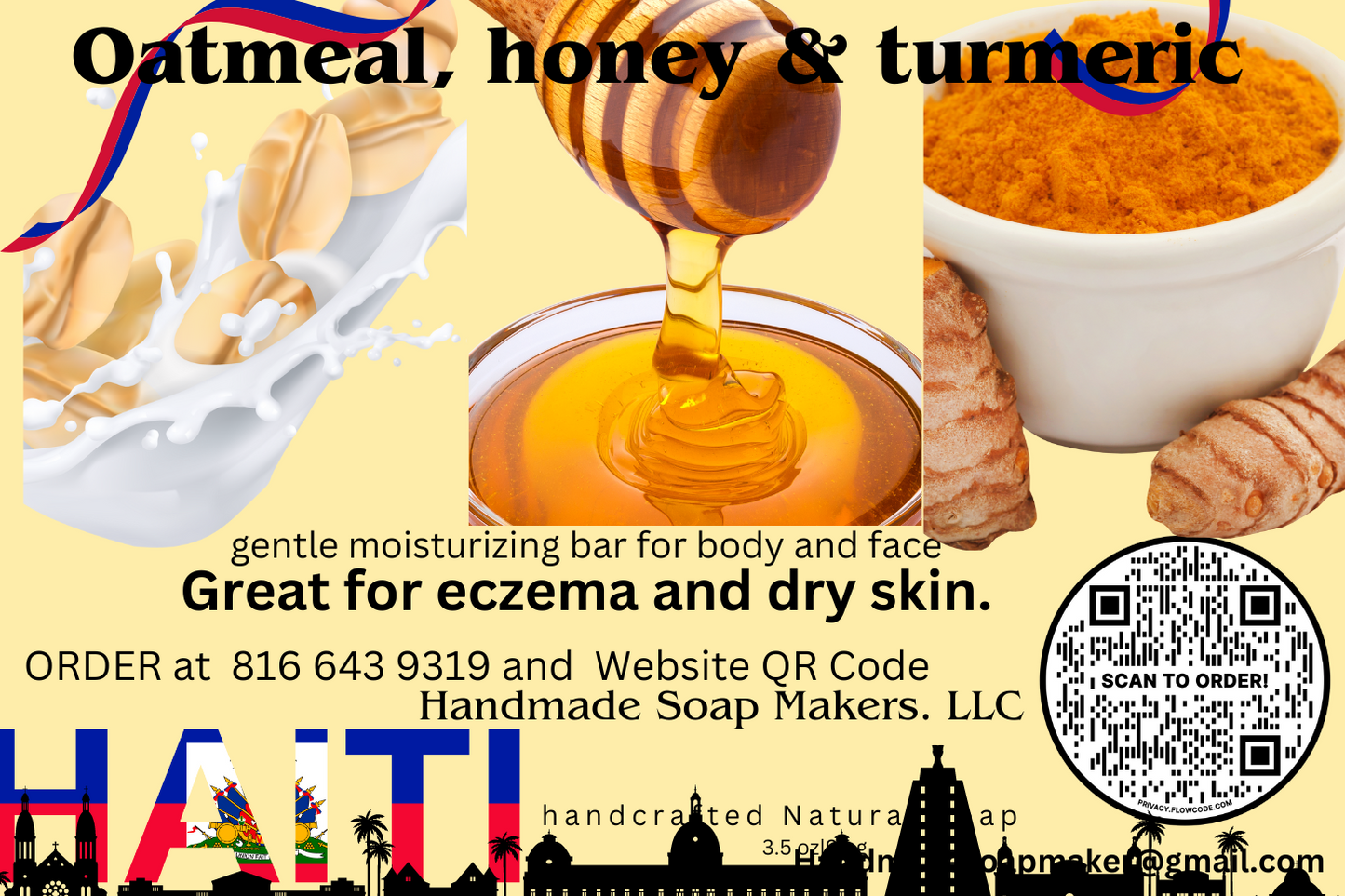 Organic Oatmeal, Honey & Turmeric Great for Eczema and Dry skin for Face and Body Moisturizing Soap
