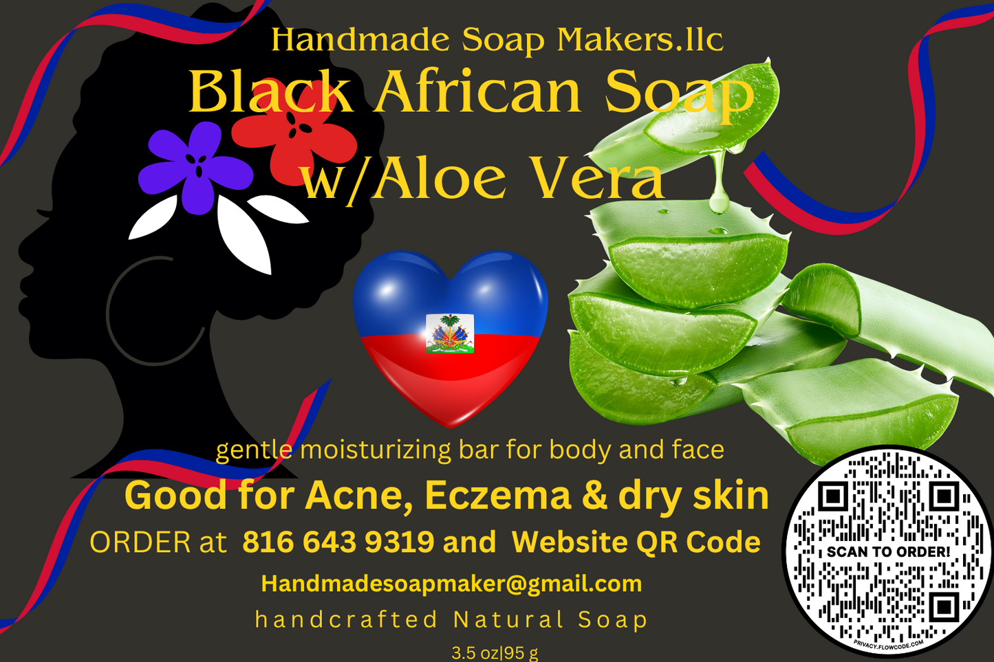 Natural African Black Soap w/ Aloe Vera for Acne, Eczema, and Dry Skin
